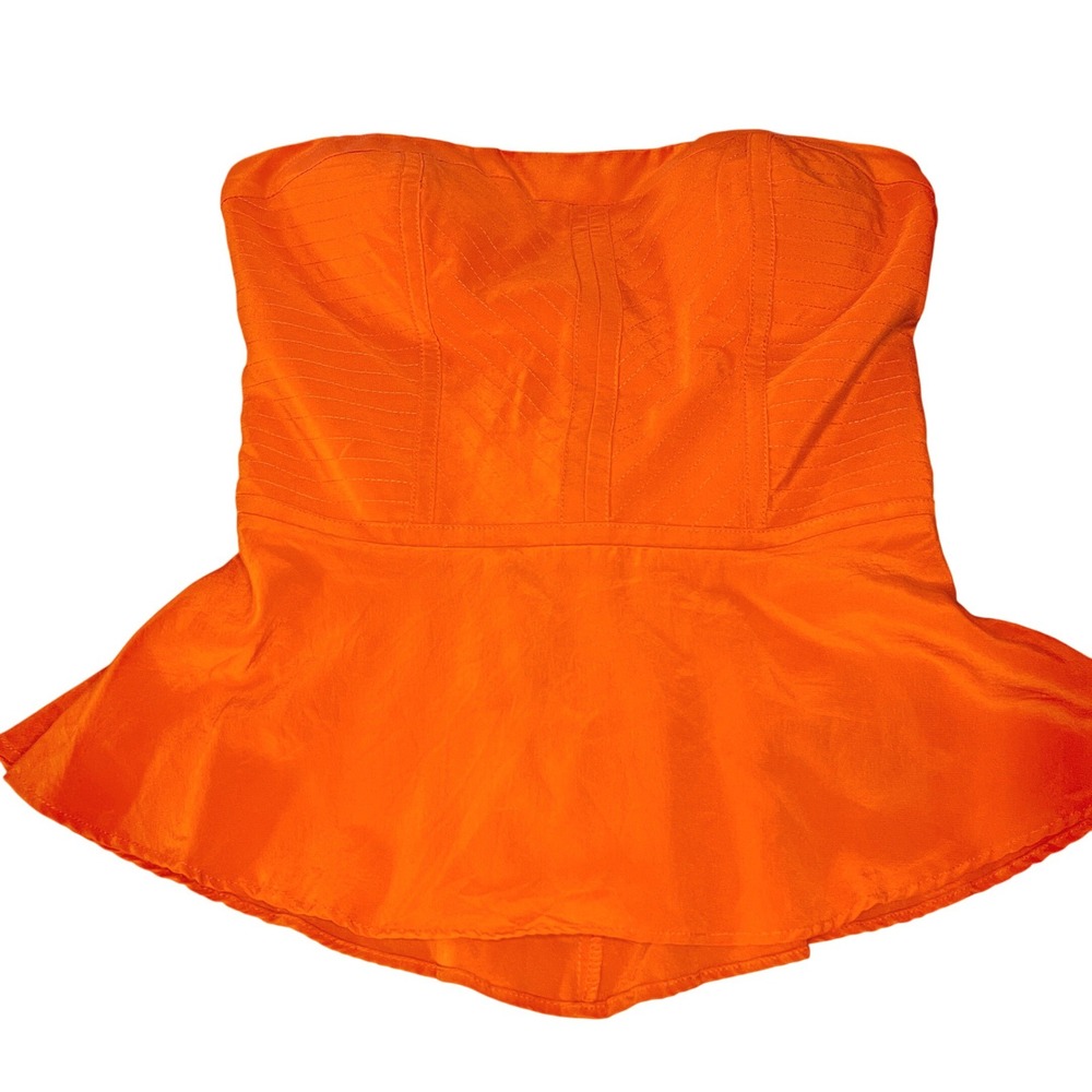 Bebe Orange Strapless‎ Peplum Babydoll Corset Top XS Silk Blend Size XS Y2K